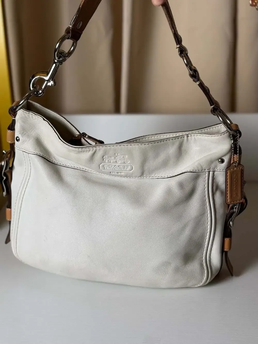 Coach Zoe Ivory and Beige Shoulder Bag Carryall